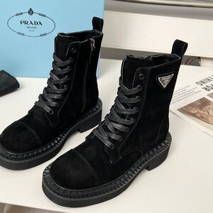 Prada Black Lace-Up Combat Boots